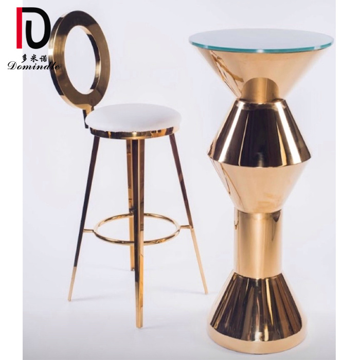 wholesale high party gold stainless steel glass top round cocktail table for wedding