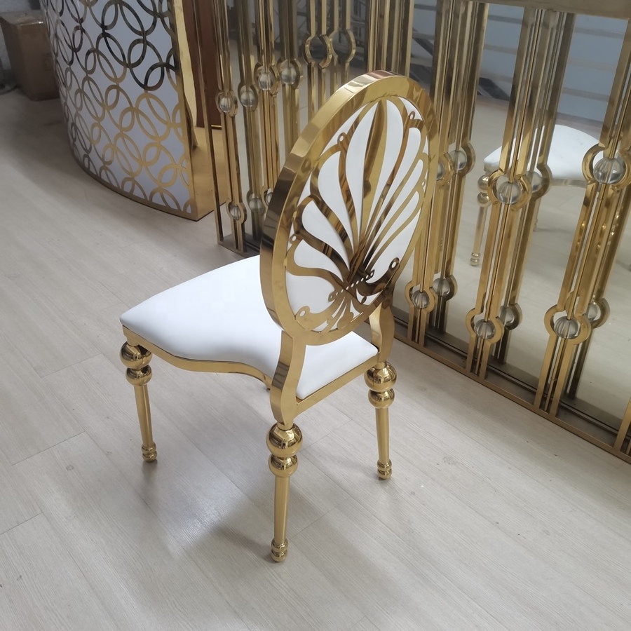 Customized stainless steel frame back flower pu cushion gourd foot wedding hotel dining chair