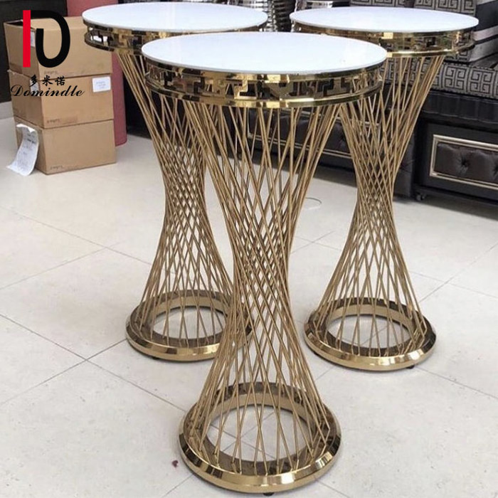 wedding party used gold stainless steel frame tempered glass top high bar table