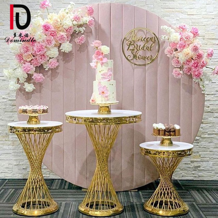 wedding party used gold stainless steel frame tempered glass top high bar table