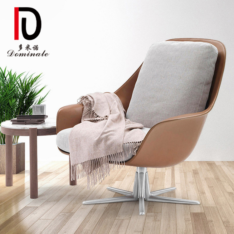 Hot sale  Nordic Style Best Quality Fiberglass Shell Aluminium Alloy Base Swivel Leather Lounge Ergonomic Chair