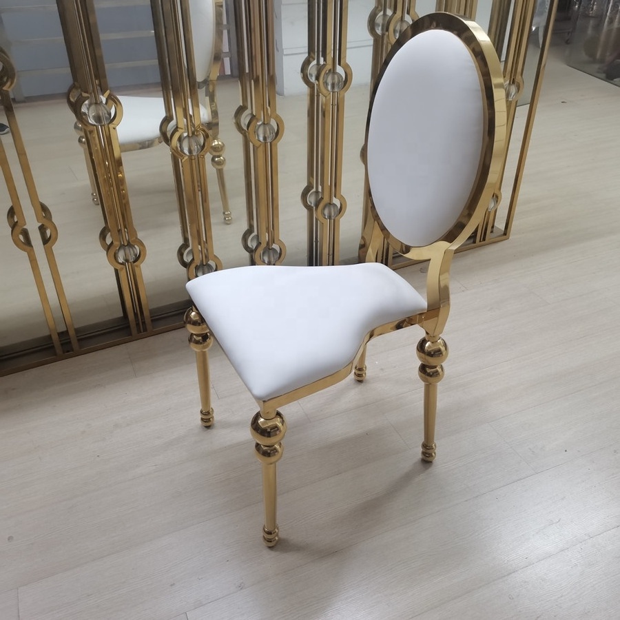 Customized stainless steel frame back flower pu cushion gourd foot wedding hotel dining chair