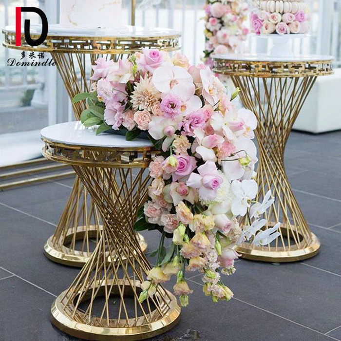 wedding party used gold stainless steel frame tempered glass top high bar table