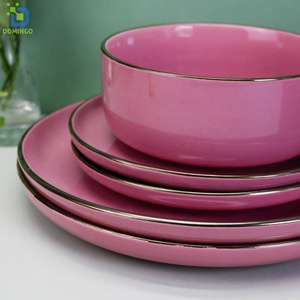 Custom High Quality Handmade 16pcs Tableware Made In China Purple Stoneware Dinnerware Sets