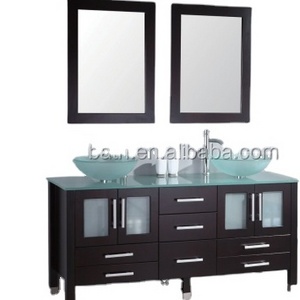 DOMO double glass sinks solid wood bathroom vanity with tempered glass top