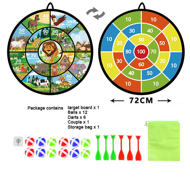 72cm folding dual sided Dart Board for Kids w/ 12 Sticky Balls,Darts Board Set with Hook, Board Games Toy