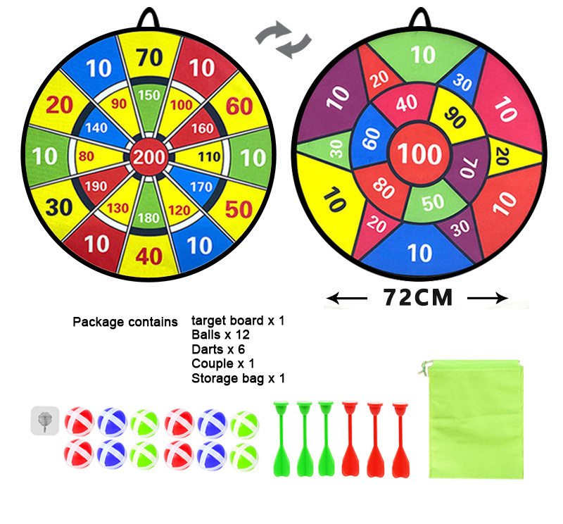 72cm folding dual sided Dart Board for Kids w/ 12 Sticky Balls,Darts Board Set with Hook, Board Games Toy