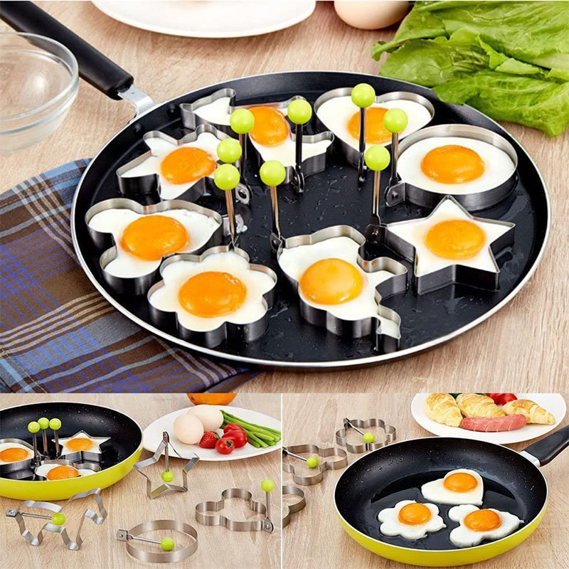 Multi Shapes Heart Round Flower Star Shaped Kitchen Cooking Tools 430 Stainless Steel Egg Ring Mold