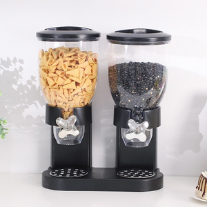 Wholesale Price Plastic Double Barrel Cereal Storage Jar Cereal Dry Food Organizer Bins Storage Boxes Food Dispenser