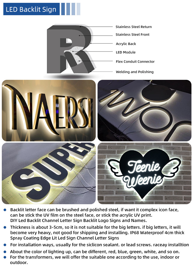 Custom Gold 3D Letter Shop Signboard Signage Backlit Building Business Channel Signs Logo Outdoor Storefront LED Letter Sign