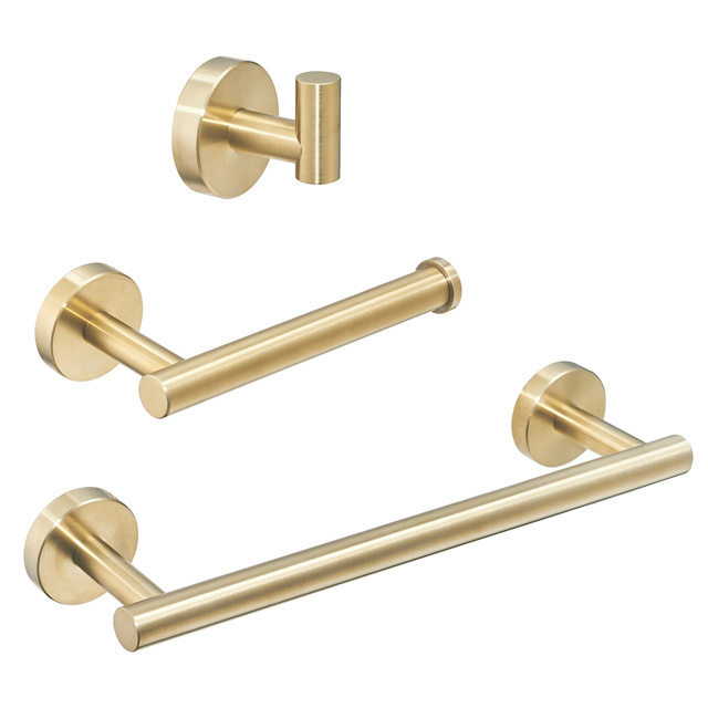 Bathroom Hardware Set, Brushed  gold Stainless Steel  towel bar cloth hook and paper towel roll  holder Wall Mounted Set