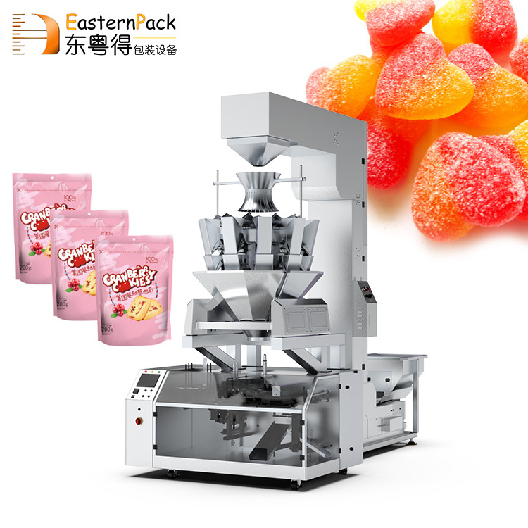 Mini Automatic Doypack Candy Wafers Cookies Cheese  Filling Weighing Chocolate Biscuit Lollipop Jelly Gummy Packing Machine