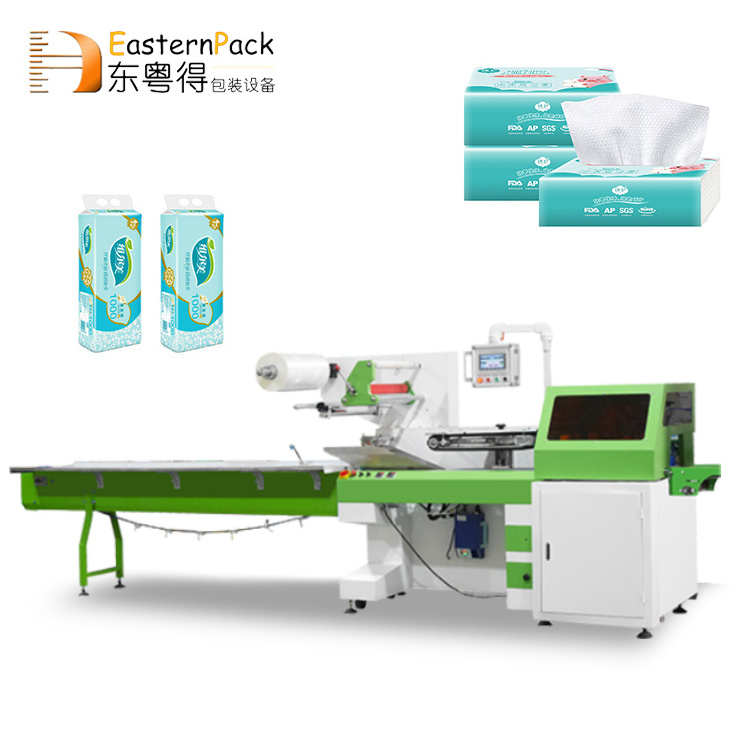 Automatic pillow packaging disposable facial tissue wet wipes sanitary kitchen towel toilet paper packing machine