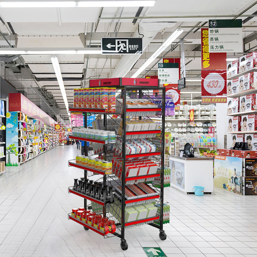 Metal Supermarket Display Stand Candy Display Rack with Shelves for Retail Store