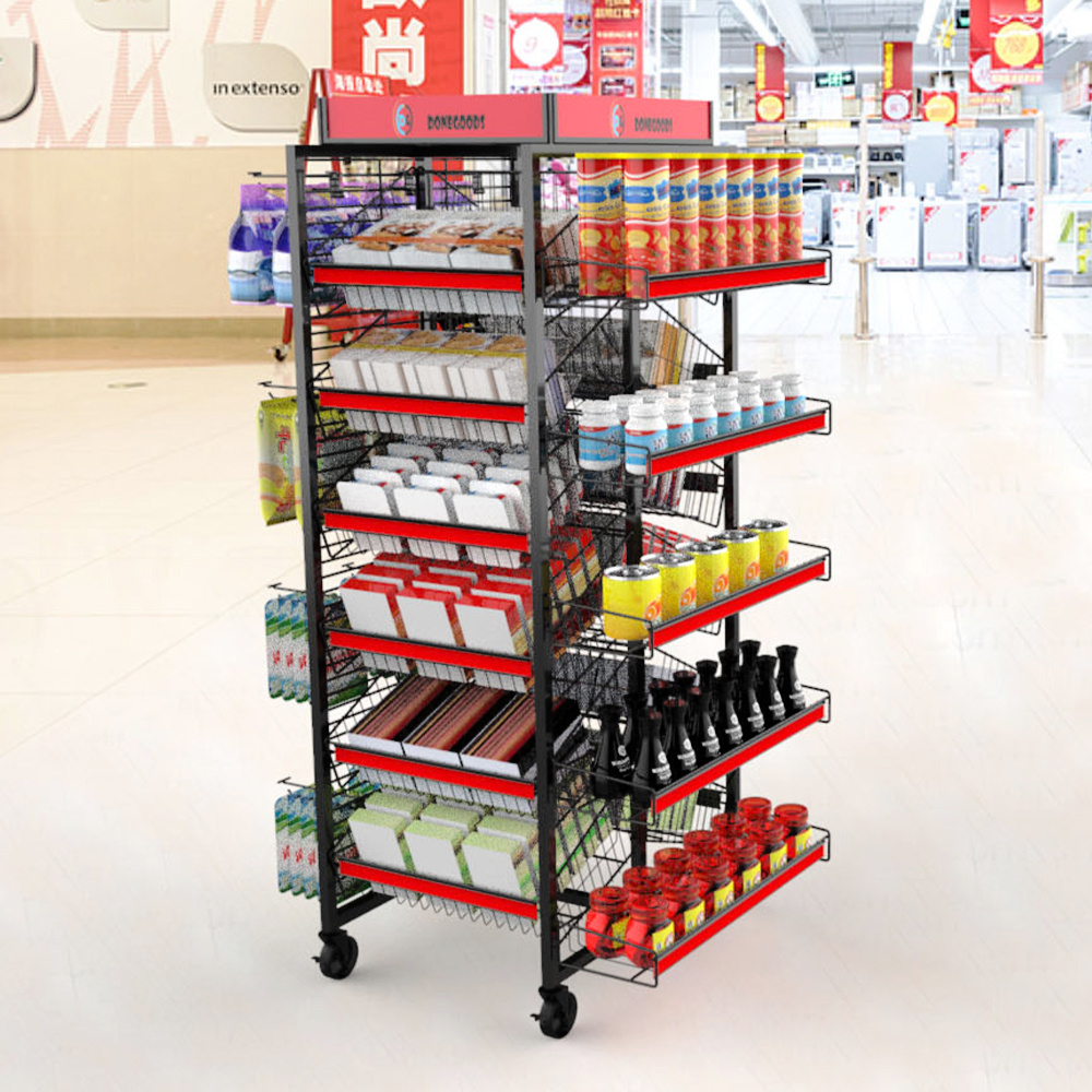 Metal Supermarket Display Stand Candy Display Rack with Shelves for Retail Store