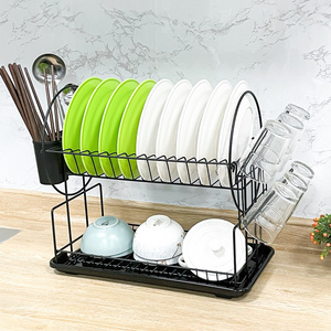 Household Steel 2 Layer Dish Dry Utlery Storage Space Kitchen Stainless Steel Dish Drainer Rack