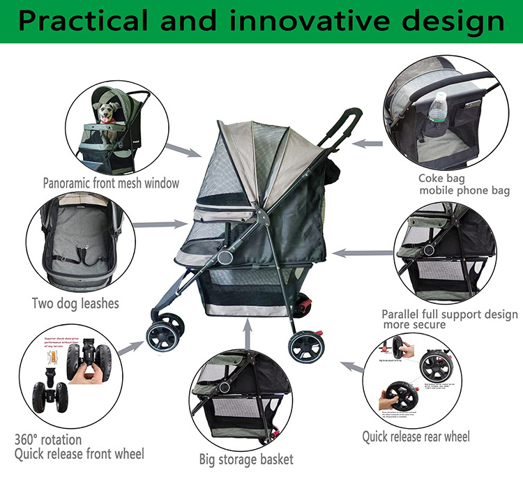 Pram With Table Cheap 3 Wheels Small Medium Large Two Cat Carriers Pet Trolley Dog Stroller for Dogs