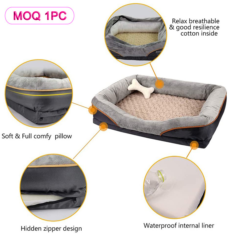 Professional Small Medium Large Orthopedic Waterproof Memorial Memory Foam Pet Beds for Puppy Dog