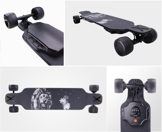 1000w 37V 4 wheel sport dual hub electric off road electric skateboard 50 km/h, 105mm with light wheels