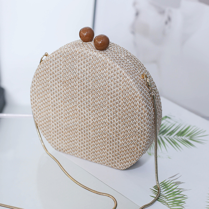 Women's  Fashion Circular Straw Woven  Cross Chain European And American Style Women's Bag