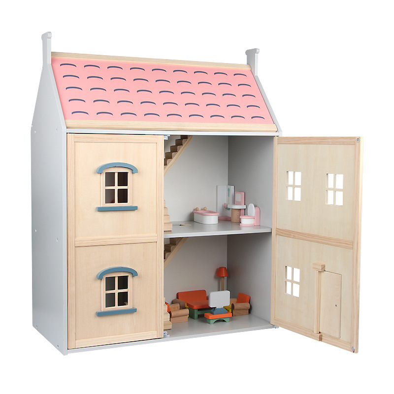 Children's doll house villa princess castle set girl simulation assembled room gift wooden baby educational toys