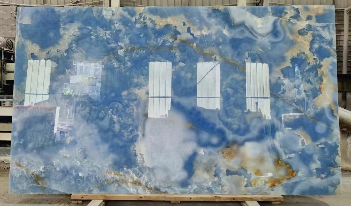 Polished Backlit natural  Panel Blue onyx marble background wall design  Stone Slabs