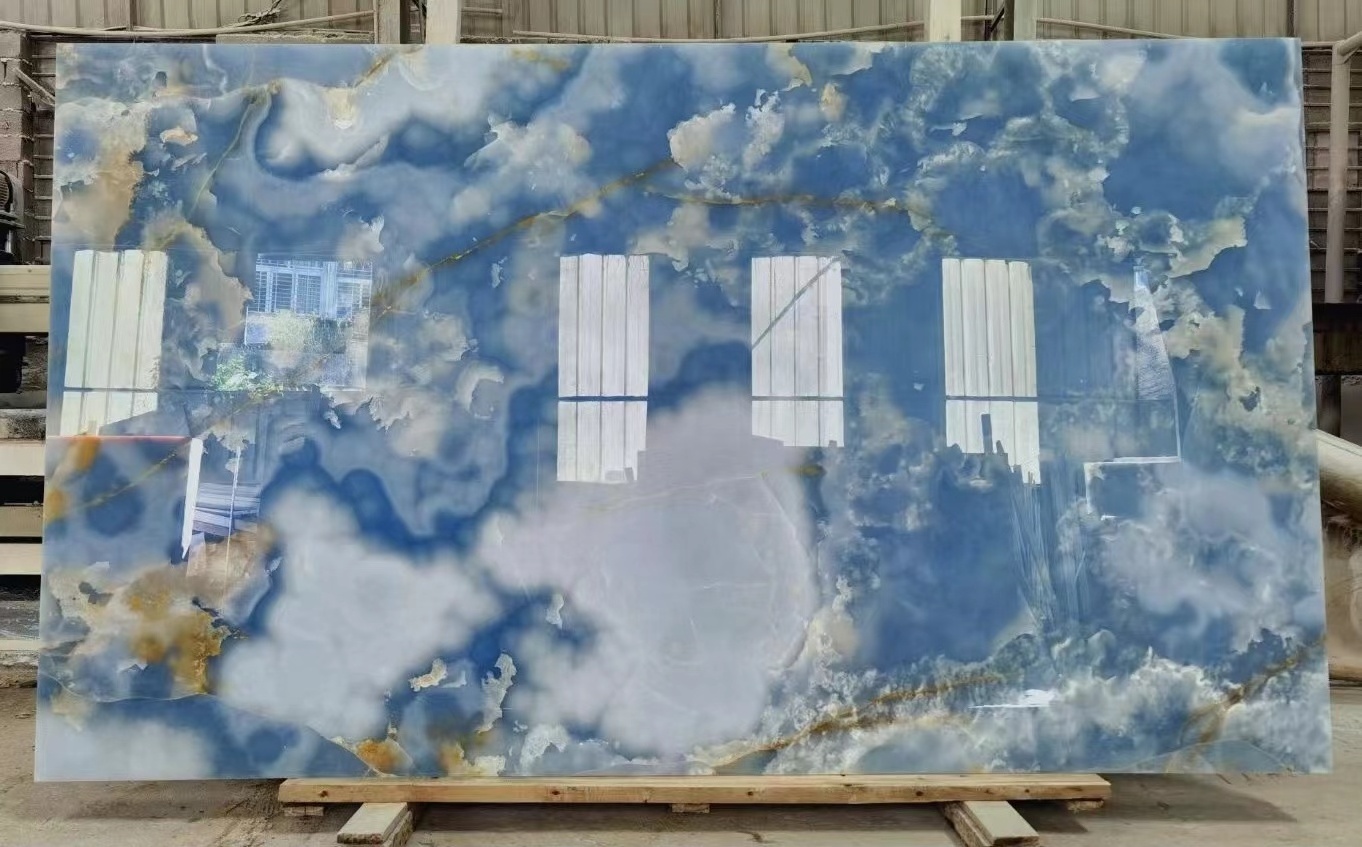 Polished Backlit natural  Panel Blue onyx marble background wall design  Stone Slabs