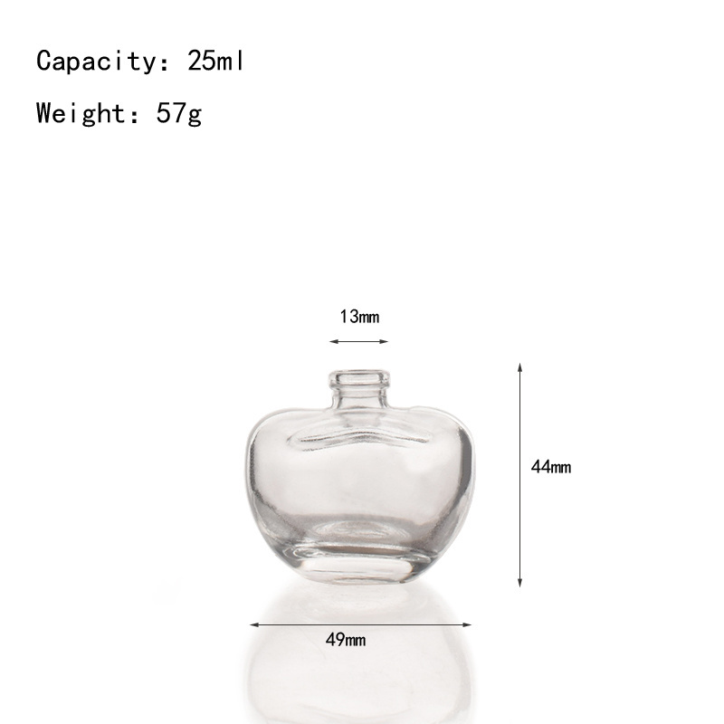 More popular 25ml apple shape thick-soled transparent empty perfume spray  bottle glass with high quality red plastic lid