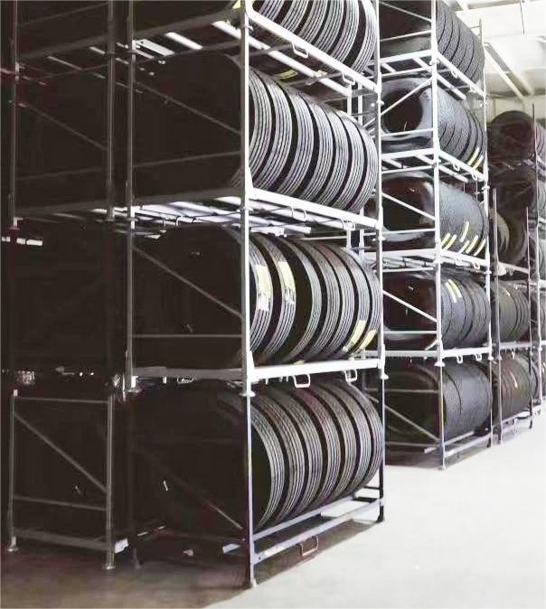 Warehouse Foldable Heavy Wheel Truck Stack Tire Rack Detachable Spare Iron Wheel Truck Storage Tyre Stacking Racks for Sale