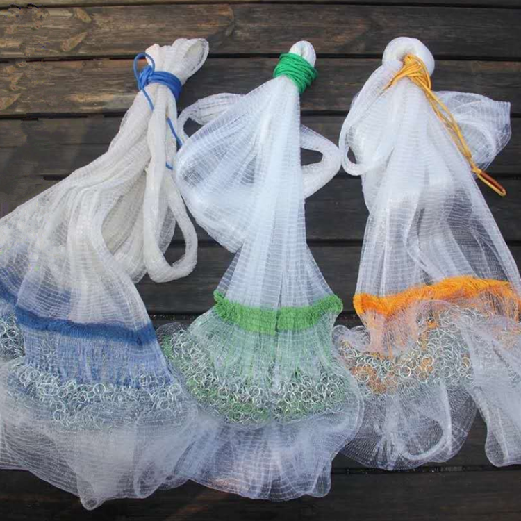 Bottom pocket Korean style  cast net chain sinkers hand throw fishing net small mesh  traditional cast  fishing net