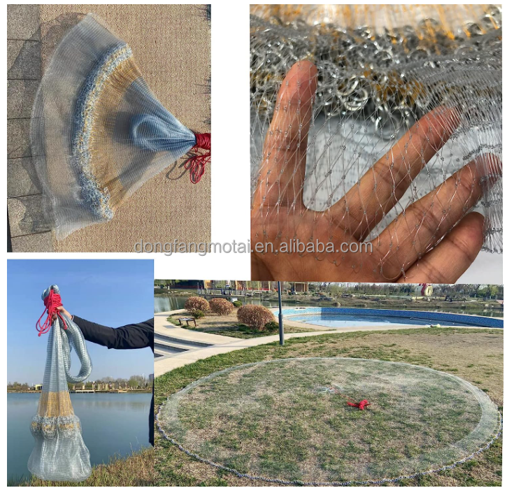 Hot Selling 8FT-17FT Korean Style Chain High-quality Fishing Net Factory Price Fish Net with Bottom Pocket Cast Net 12 PA Double