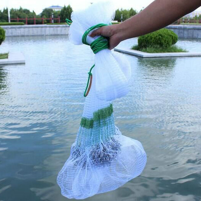 Bottom pocket Korean style  cast net chain sinkers hand throw fishing net small mesh  traditional cast  fishing net