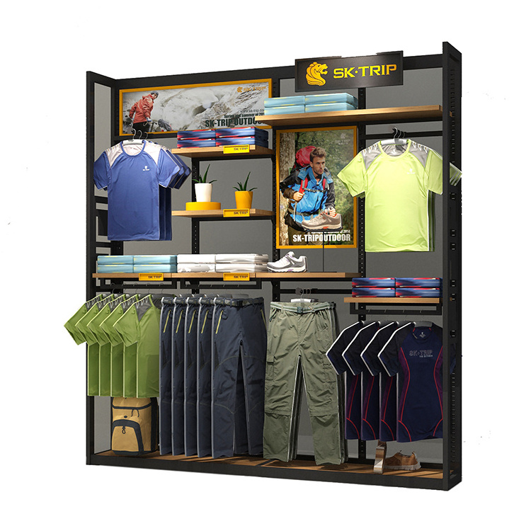 Wall Custom Metal Clothes Store Holder Equipments Hangers Pretty Polo Shirts Apparel Hang Display Costume Racks For Shops Modern