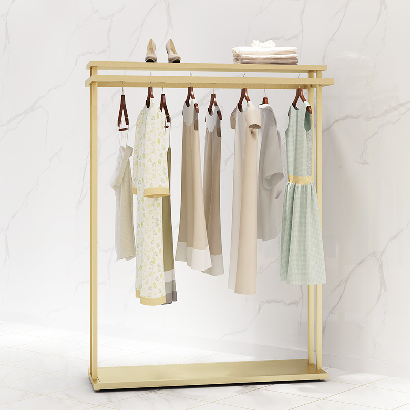 Gold Metal Retail Clothing Shop Shelving Fashion Stainless Steel Double Rail Garment Display Rack for Clothes Showrooms