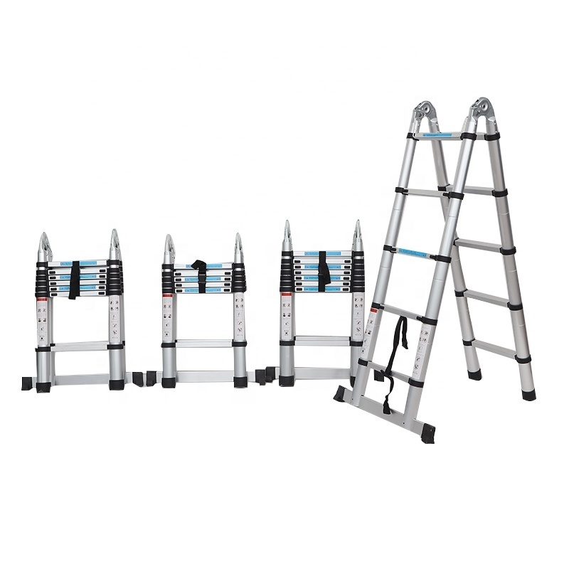 Aluminum Double Sides Multipurpose Extending Telescopic Ladder With Hinges