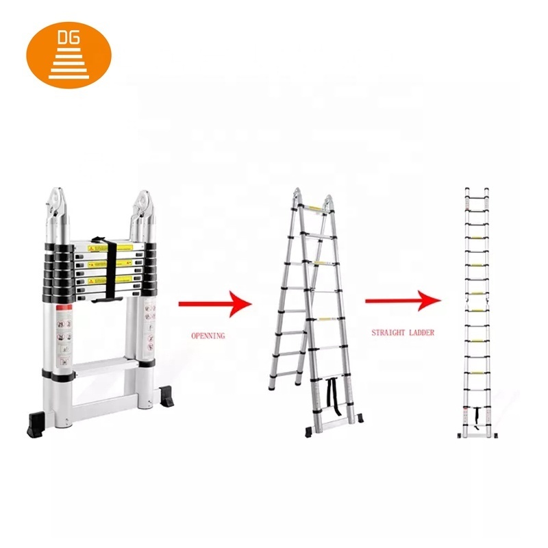 Aluminum Double Sides Multipurpose Extending Telescopic Ladder With Hinges