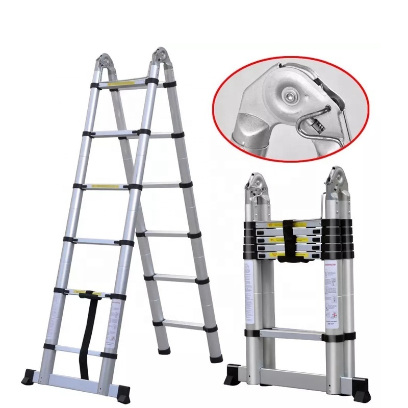 Aluminum Double Sides Multipurpose Extending Telescopic Ladder With Hinges