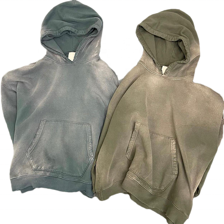 Oem 100 Cotton French Terry Vintage sun faded wash Blank box Hoodie Custom High Quality Distressed Acid stonewash Hoodie For Men