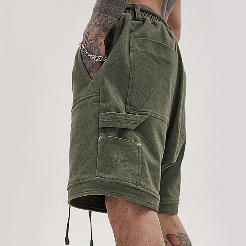 wholesale Custom blank cargo shorts Cotton Casual Embroidered Elastic Waist vintage acid wash baggy Cargo Shorts for men