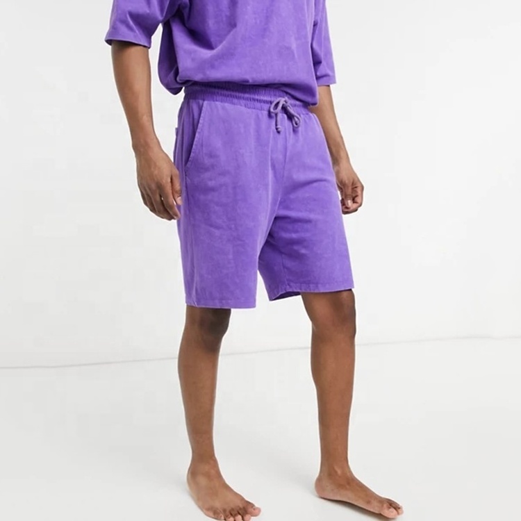 Washed Purple Crewneck T-shirt Drop Shoulders Matching Pants Tracksuit Sweatsuit Shirt Wash Shorts Pants 2 Pcs Tracksuit