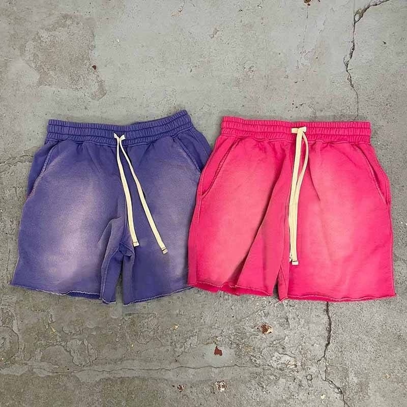 Custom Cotton Raw Hem Acid Wash Jogger ripped Shorts French Terry Sweat Short Pants Plain Fleece Streetwear Shorts For Men