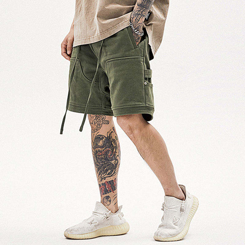 wholesale Custom blank cargo shorts Cotton Casual Embroidered Elastic Waist vintage acid wash baggy Cargo Shorts for men