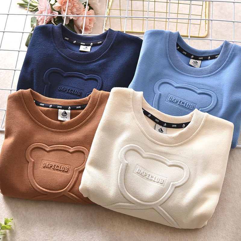 Oem French Terry Heavy Cotton Emboss Sudadera Sweat Shirt Unisex Custom logo 3d Embossed Crewneck Sweater Sweatshirt For Men