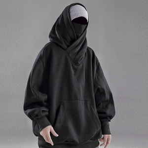 Custom Oversized Mask Snood Hoodie dropped shoulder Hip Hop high Collar Neck Turtleneck Ninja vintage wash Harajuku hoodies men