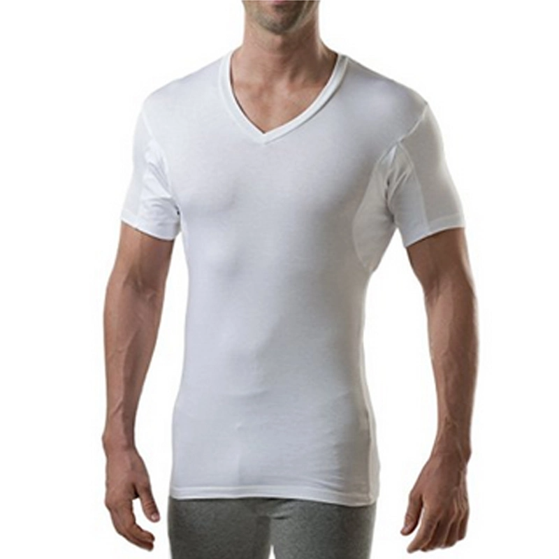 Custom brand bamboo spandex cotton sweatproof v neck t-shirt men's sweat proof undershirt muscle slim fit t shirt for men