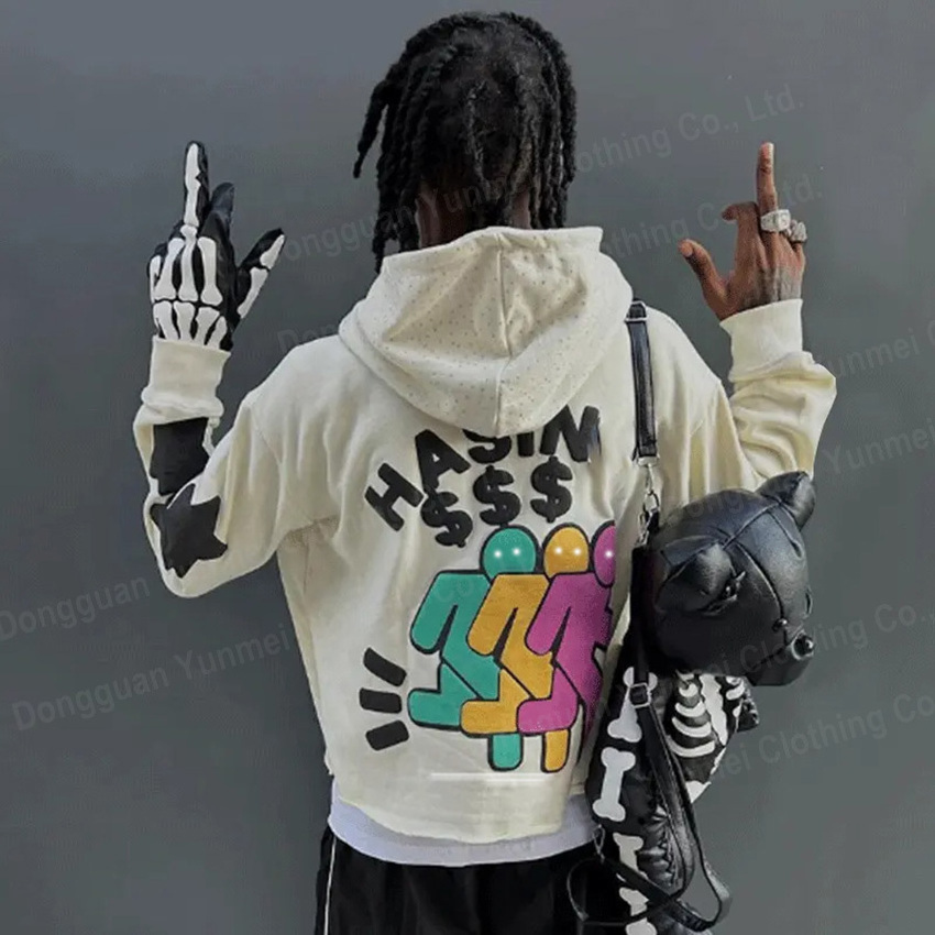 Streetwear manufacturer screen print and puff Rhinestone sweatshirt 450 400 gsm custom pullover 3d foam cropped hoodie men