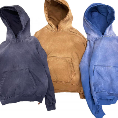 Oem 100 Cotton French Terry Vintage sun faded wash Blank box Hoodie Custom High Quality Distressed Acid stonewash Hoodie For Men