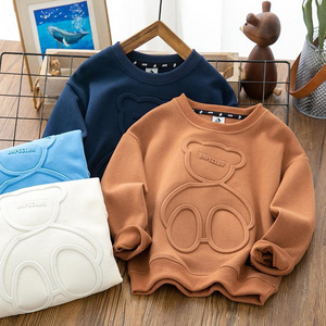 Oem French Terry Heavy Cotton Emboss Sudadera Sweat Shirt Unisex Custom logo 3d Embossed Crewneck Sweater Sweatshirt For Men