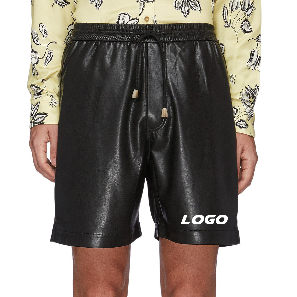 Factory Custom Logo Elastic Waist Hot Shorts Men's Pu Leather Shorts