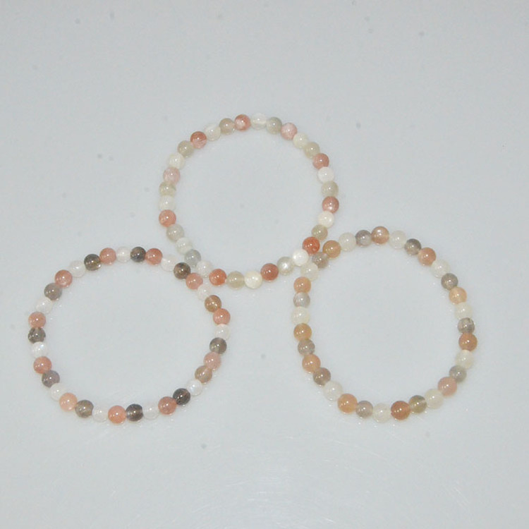 Men's 6mm Beaded Bracelet Semi-Precious Stone round Orange White Natural Moon Stone with Brilliant Cut Star and Mixed Shapes